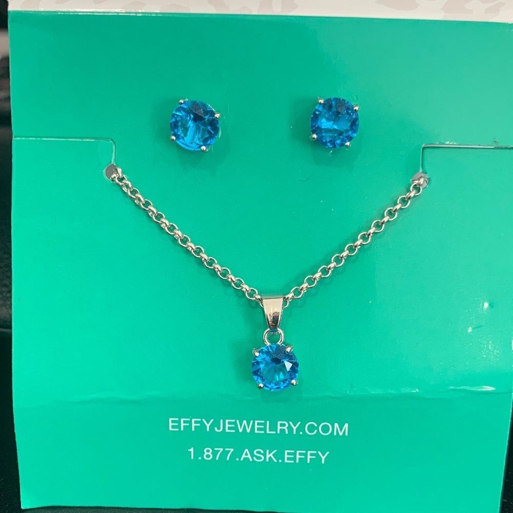 Effy Blue Crystal Pendant Necklace and Stud Earrings